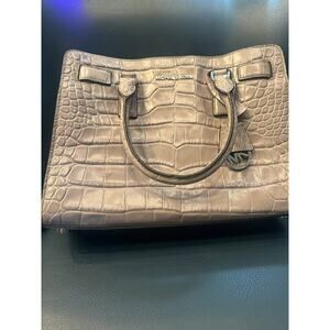 Michael Kors Crocodile-Embossed Leather Satchel – Taupe – Structured Tote Bag